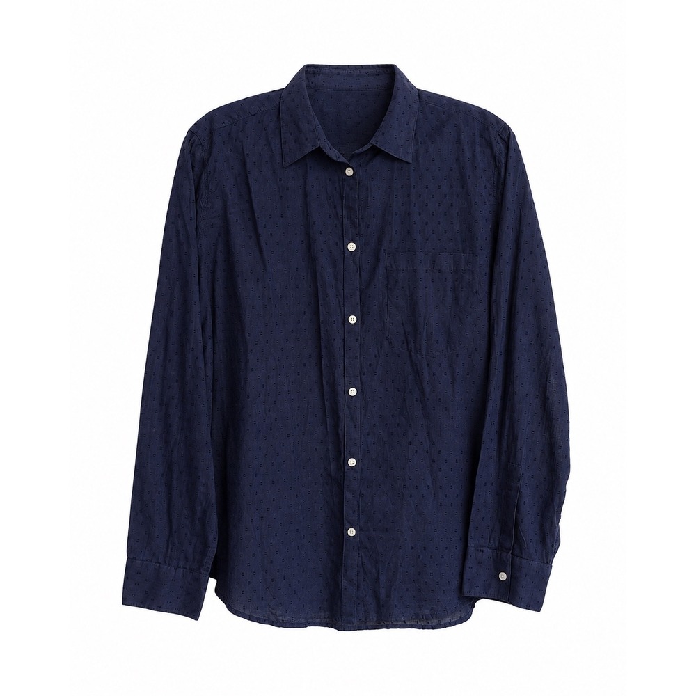 NWT Gap Navy Blue Clip Dot Button Up Shirt Large Cotton Layering Top